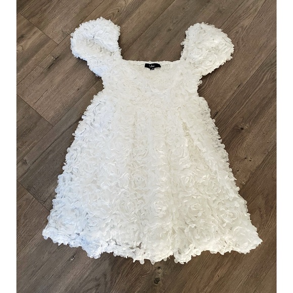 LULUS White 3D Floral Babydoll Dress - Picture 7 of 8